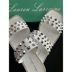 Fashion Sandals Shoes Lauren Lorraine Studley White Slide Sandals 6.5 Beauty